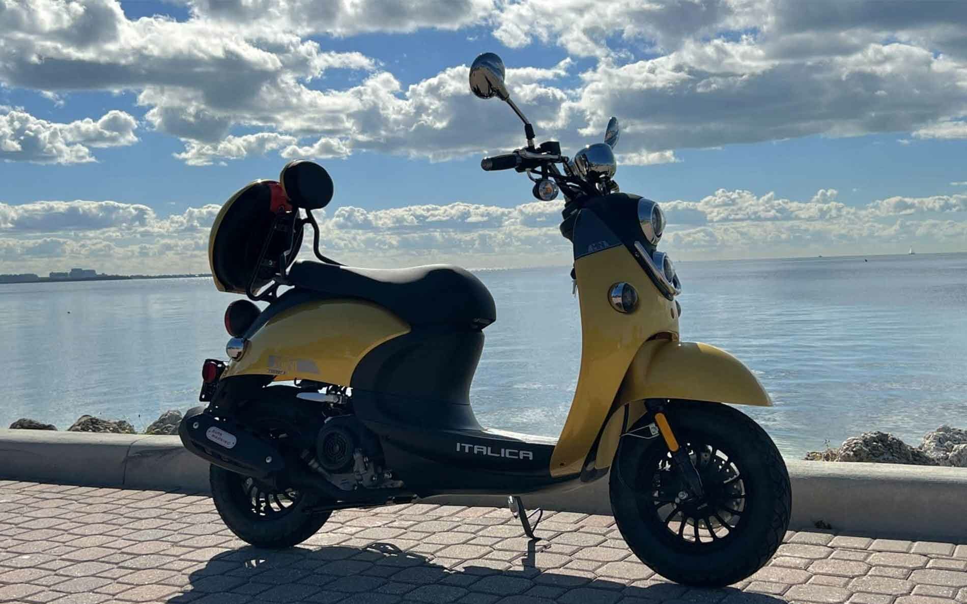 italica-mini-50cc-yellow-scooter-rental-front-right